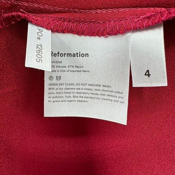 Reformation Celeste Dress Womens 4 Sheath Tulip Slit Midi Red Draped Glam City - Picture 11 of 12